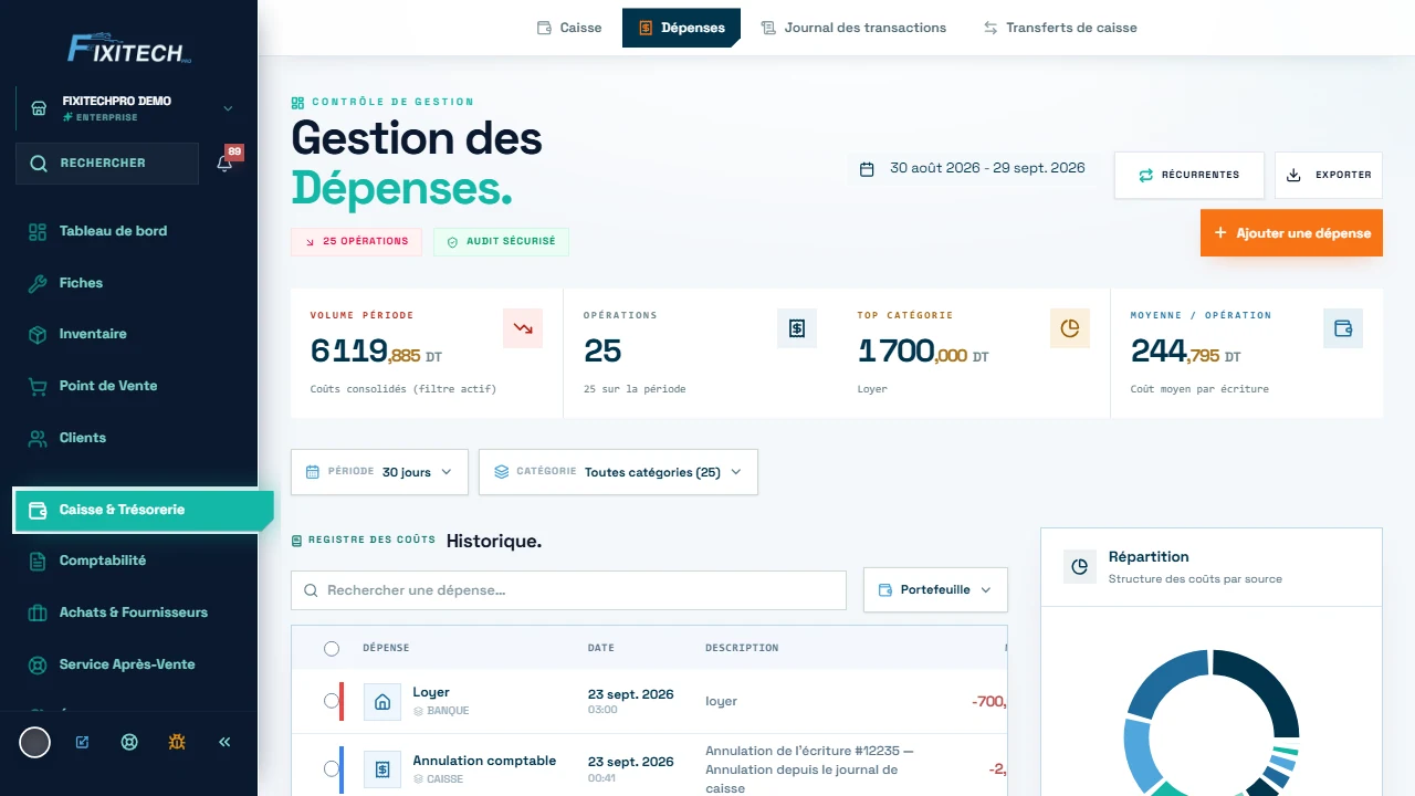 FixiTechPro product screen: expenses