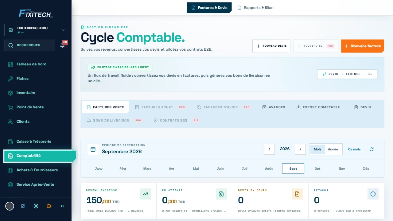 FixiTechPro product screen: finance